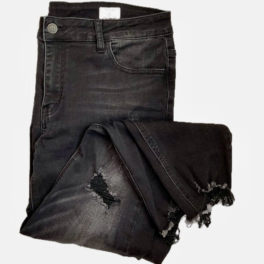 Bridge by GLY Structured Denim Jeans Women’s Black Skinny w/Distressed Hem